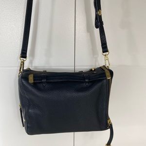 Halston Heritage black cross body purse with top handles and shoulder strap